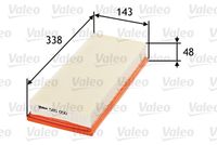 VALEO 585050 - Ancho [mm]: 143,0<br>Longitud [mm]: 340<br>Altura [mm]: 50<br>Peso [kg]: 0,354<br>Tipo de filtro: Cartucho filtrante<br>