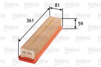 VALEO 585056 - Espesor [mm]: 58<br>Longitud [mm]: 361<br>Altura [mm]: 59<br>Tipo de filtro: Cartucho filtrante<br>Ancho [mm]: 81,0<br>Peso [kg]: 0,281<br>