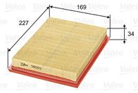 VALEO 585122 - Longitud [mm]: 285<br>Ancho [mm]: 166,0<br>Altura [mm]: 34<br>Peso [kg]: 0,277<br>Tipo de filtro: Cartucho filtrante<br>