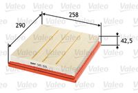 VALEO 585159 - Artículo complementario / información complementaria 2: para ambiente con mucho polvo<br>Altura 1 [mm]: 52<br>Longitud 1 [mm]: 290<br>Ancho 1 [mm]: 258<br>Peso [kg]: 0,57<br>Tipo de filtro: Cartucho filtrante<br>