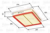 VALEO 585175 - Espesor [mm]: 42<br>Ancho [mm]: 206,0<br>Altura [mm]: 51<br>Longitud [mm]: 290<br>Peso [kg]: 0,344<br>Tipo de filtro: Cartucho filtrante<br>