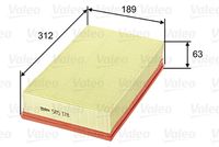 VALEO 585178 - Longitud [mm]: 316<br>Ancho [mm]: 190<br>Altura [mm]: 58<br>Tipo de filtro: Cartucho filtrante<br>