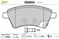 VALEO 598804 - Juego de pastillas de freno