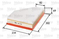 VALEO 585401 - Longitud [mm]: 300<br>Ancho [mm]: 234,0<br>Altura [mm]: 70<br>Peso [kg]: 0,442<br>Tipo de filtro: Cartucho filtrante<br>