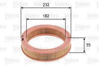 VALEO 585632 - Altura [mm]: 55<br>Tipo de filtro: Cartucho filtrante<br>Diámetro exterior [mm]: 232<br>Diám. int. 1 [mm]: 182<br>Diám. int. 2[mm]: 182<br>