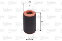 VALEO 585695 - Tipo de filtro: Cartucho filtrante<br>Altura [mm]: 303<br>Diámetro exterior [mm]: 170<br>Diámetro interior [mm]: 95<br>Diám. int. 1 [mm]: 97<br>Diám. int. 2[mm]: 97<br>