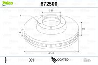 VALEO 672500 - Disco de freno - COATED