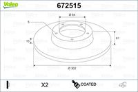 VALEO 672515 - Disco de freno - COATED