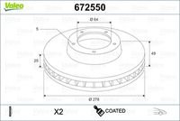 VALEO 672550 - Disco de freno - COATED