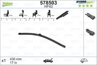 VALEO 578503 - Número de piezas necesarias: 1<br>Lado de montaje: lado del conductor<br>Lado de montaje: Lado de pasajero<br>Lado de montaje: delante<br>Tipo de escobilla: Escobilla con hoja plana<br>Cantidad: 2<br>Longitud 1 [mm]: 650<br>Longitud 2 [mm]: 420<br>Longitud 1 [pulgadas]: 26<br>Longitud 2 [pulgadas]: 17<br>Styling: con spoiler<br>