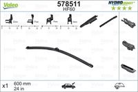 VALEO 578511 - Lado de montaje: Lado de pasajero<br>Vehículo con dirección a la izquierda / derecha: para vehic. dirección izquierda<br>Cantidad: 1<br>Longitud [mm]: 450<br>Longitud [pulgada]: 18<br>Adaptador adjunto: A,B,C<br>