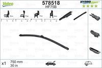 VALEO 578518 - año construcción desde: 10/2013<br>Lado de montaje: lado del conductor<br>Vehículo con dirección a la izquierda / derecha: para vehic. dirección izquierda<br>Cantidad: 1<br>Longitud [mm]: 750<br>Longitud [pulgada]: 30<br>Adaptador adjunto: A,C<br>