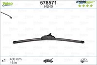 VALEO 578571 - Número de puertas: 3<br>Lado de montaje: lado del conductor<br>Lado de montaje: Lado de pasajero<br>Lado de montaje: posterior<br>Tipo de escobilla: Escobillas con arco<br>Cantidad: 1<br>Longitud [mm]: 400<br>Longitud [pulgada]: 16<br>Adaptador de ajuste: U<br>Adaptador adjunto: R<br>