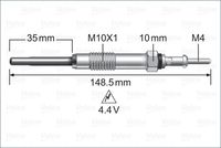 VALEO 345225 - Longitud [mm]: 148<br>Profundidad de montaje [mm]: 35<br>Ancho de llave: 10<br>Tensión [V]: 4,4<br>Tipo de bujías: Calentador metálico<br>Peso [kg]: 0,03<br>