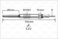 VALEO 345241 - Longitud [mm]: 134<br>Profundidad de montaje [mm]: 28<br>Tamaño de rosca exterior: M10 x 1<br>Ancho de llave: 10<br>Tensión [V]: 7<br>Tipo de bujías: postincandescente<br>Peso [kg]: 0,03<br>Tipo de bujías: Calentador metálico<br>