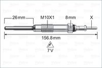 VALEO 345258 - Longitud [mm]: 158<br>Tamaño de rosca exterior: M10 x 1<br>Ancho de llave: 8<br>Tensión [V]: 7<br>Tipo de bujías: Calentador metálico<br>Peso [kg]: 0,040<br>