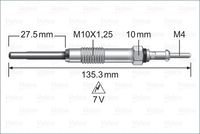 VALEO 345262 - Código de motor: D4HA<br>Tipo de bujías: Calentadores de cerámica<br>Tensión [V]: 7,0<br>Resistencia [Ohm]: 0,3<br>Longitud total [mm]: 138,9<br>Profundidad de montaje [mm]: 28,0<br>Medida de rosca: M10 x 1,25<br>Ancho de llave: 10 mm<br>Técnica conexión: M4<br>