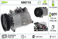 VALEO 690715 - Compresor, aire acondicionado - VALEO RE-GEN REMANUFACTURED