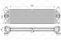 VALEO 818341 - Tipo de refrigeración: refrigerado por aire<br>Material aletas refrigeradoras: Aluminio<br>Tipo radiador: Aletas refrigeración soldadas<br>Ancho de red [mm]: 203<br>Ø salida [mm]: 56<br>Ø entrada [mm]: 56<br>Material depósitos de agua (radiador): Plástico<br>Profundidad de red [mm]: 64<br>Longitud de red [mm]: 640<br>Restricción de fabricante: Alternativ<br>Restricción de fabricante: Behr<br>Restricción de fabricante: PrascoSelection<br>Artículo complementario / información complementaria 2: Con acoplamientos rápidos<br>