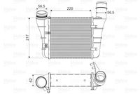 VALEO 818669 - Tipo de refrigeración: refrigerado por aire<br>Material aletas refrigeradoras: Aluminio<br>Ancho de red [mm]: 217<br>Longitud de red [mm]: 221<br>Ø entrada [mm]: 56<br>Ø salida [mm]: 56<br>Material depósitos de agua (radiador): Plástico<br>Profundidad de red [mm]: 64<br>Restricción de fabricante: Alternativ<br>Restricción de fabricante: Laenger-Reich<br>Restricción de fabricante: PrascoSelection<br>