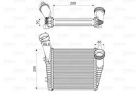 VALEO 818814 - Lado de montaje: izquierda<br>Tipo de refrigeración: refrigerado por aire<br>Tipo radiador: Aletas refrigeración soldadas<br>Material aletas refrigeradoras: Aluminio<br>Ancho de red [mm]: 280<br>Longitud de red [mm]: 288<br>Profundidad de red [mm]: 50<br>Material depósitos de agua (radiador): Plástico<br>Ø salida [mm]: 66<br>Ø entrada [mm]: 66<br>Restricción de fabricante: Alternativ<br>Restricción de fabricante: Behr<br>Artículo complementario / información complementaria 2: Con acoplamientos rápidos<br>