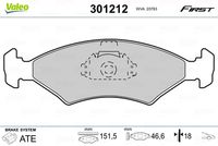 VAICO V258102 - Ancho [mm]: 141,4<br>Altura [mm]: 44,4<br>Artículo complementario/Información complementaria: sin accesorios<br>Sistema de frenos: ATE<br>Ancho 1 [mm]: 141,3<br>Espesor [mm]: 16,9<br>Contacto avisador de desgaste: excl. contacto de avisador de desgaste<br>Contacto avisador de desgaste: no preparado para indicador de desgaste<br>Lado de montaje: Eje delantero<br>Ancho 2 [mm]: 140,1<br>Peso [kg]: 1,197<br>