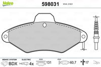 VALEO 598031 - Juego de pastillas de freno