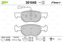 VAICO V240079 - Lado de montaje: Eje delantero<br>año construcción hasta: 08/2000<br>Restricción de fabricante: ATE<br>Contacto avisador de desgaste: con contacto avisador de desgaste<br>Homologación: E1 90R 01024/008<br>Altura [mm]: 52,5<br>Ancho [mm]: 151,5<br>Espesor [mm]: 17,6<br>Número de indicadores de desgaste [por eje]: 1<br>Longitud contacto de aviso [mm]: 200<br>Nº art. de accesorio recomendado: PFK302<br>SVHC: No hay información disponible, diríjase al fabricante.<br>