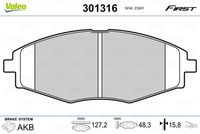 VAICO V510008 - Lado de montaje: Eje delantero<br>Restricción de fabricante: AKEBONO<br>Contacto avisador de desgaste: no preparado para indicador de desgaste<br>Homologación: E1 90R 01024/252<br>Altura [mm]: 48<br>Ancho [mm]: 127<br>Espesor [mm]: 16,7<br>SVHC: No hay información disponible, diríjase al fabricante.<br>