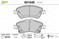 VALEO 601040 - Juego de pastillas de freno