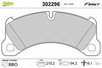 VAICO V101025 - Lado de montaje: Eje delantero<br>Variante de equipamiento: I1LN<br>Restricción de fabricante: BREMBO<br>Ancho [mm]: 209,5<br>Altura [mm]: 94,4<br>Espesor [mm]: 17<br>Contacto avisador de desgaste: preparado para indicador desgaste<br>Frenos: no para discos de freno cerámica/carbono<br>Frenos: sólo junto con discos de freno de acero<br>Homologación: E9 90R-01107/2661<br>SVHC: No hay información disponible, diríjase al fabricante.<br>