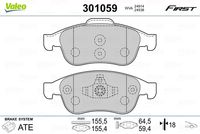 TRW GDB1789DTE - Lado de montaje: Eje delantero<br>Restricción de fabricante: ATE<br>Ancho [mm]: 155,2<br>Espesor [mm]: 18<br>Contacto avisador de desgaste: no preparado para indicador de desgaste<br>Altura 1 [mm]: 64,7<br>Altura 2 [mm]: 59,4<br>Homologación: E9 90R - 01107/1676<br>Nº art. de accesorio recomendado: PFK302<br>SVHC: No hay información disponible, diríjase al fabricante.<br>