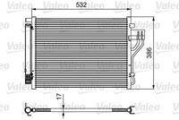 VALEO 814494 - año construcción hasta: 10/2012<br>País producción vehículo: Rep. Corea (Corea del Sur)<br>Ancho de red [mm]: 516<br>Longitud de red [mm]: 377<br>Profundidad de red [mm]: 17<br>Material: Aluminio<br>Artículo complementario / información complementaria 2: con secador<br>Agente frigorífico: R 134 a<br>Ø entrada [mm]: 13<br>Ø salida [mm]: 9<br>Peso [kg]: 3,1<br>