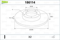 VALEO 186114 - Lado de montaje: Eje delantero<br>Tipo de disco de frenos: ventilado<br>Diámetro exterior [mm]: 256<br>Espesor de disco de frenos [mm]: 22<br>Diámetro de centrado [mm]: 68<br>Altura [mm]: 46,2<br>Espesor mínimo [mm]: 20<br>Llanta, nº de taladros: 4<br>Peso [kg]: 10,25<br>