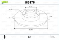 VALEO 186176 - Lado de montaje: Eje delantero<br>Llanta, nº de taladros: 5<br>Altura [mm]: 45,5<br>Tipo de disco de frenos: macizo<br>Espesor de disco de frenos [mm]: 11<br>Espesor mínimo [mm]: 9<br>Diámetro exterior [mm]: 262<br>Diámetro de centrado [mm]: 67<br>corona de agujeros - Ø [mm]: 112<br>Altura de bujes de discos de freno [mm]: 34<br>