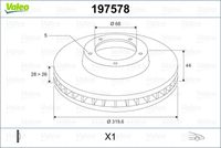 VALEO 197578 - año construcción desde: 01/2013<br>año construcción hasta: 04/2018<br>Lado de montaje: Eje delantero<br>Tipo de disco de frenos: ventilado<br>Diámetro exterior [mm]: 296<br>Espesor de disco de frenos [mm]: 26<br>Diámetro de centrado [mm]: 68<br>Altura [mm]: 43,9<br>Espesor mínimo [mm]: 24<br>Llanta, nº de taladros: 5<br>Artículo complementario / información complementaria 2: sin anillo sensor ABS<br>Artículo complementario / información complementaria 2: sin cojimete rueda incorporado<br>Peso [kg]: 7,6<br>