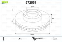 VALEO 672551 - año construcción hasta: 03/2015<br>Lado de montaje: Eje trasero<br>Tipo de disco de frenos: macizo<br>Diámetro exterior [mm]: 280<br>Espesor de disco de frenos [mm]: 11<br>Diámetro de centrado [mm]: 63,5<br>Altura [mm]: 50,8<br>Espesor mínimo [mm]: 9<br>Llanta, nº de taladros: 5<br>Homologación: ECE-R90<br>Peso [kg]: 9,91<br>