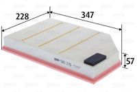 VALEO 585276 - Longitud [mm]: 346<br>Ancho [mm]: 225,0<br>Altura [mm]: 46<br>Peso [kg]: 0,342<br>Tipo de filtro: Cartucho filtrante<br>