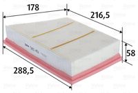 VALEO 585451 - peso [g]: 0,385<br>Longitud 1 [mm]: 290<br>Ancho 1 [mm]: 179<br>Altura [mm]: 58<br>Tipo de filtro: Cartucho filtrante<br>