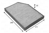 VALEO 715836 - Cantidad: 1<br>Tipo de filtro: Filtro carbón activado con polifenol<br>Propiedad química: antibacteriano<br>Tipo de filtro: con efecto fungicida<br>Tipo de filtro: con efecto antialérgico<br>Longitud [mm]: 296<br>Ancho [mm]: 211<br>Altura [mm]: 30<br>