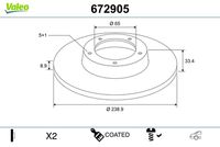 VALEO 672573 - Disco de freno - COATED