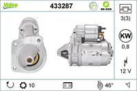 VALEO 433287 - Código de motor: GPA<br>Tensión nominal [V]: 12<br>Potencia nominal [kW]: 0,85<br>Número de dientes: 10<br>Diámetro de brida [mm]: 76,2<br>Sentido de giro: Sentido de giro a la derecha (horario)<br>Posición básica piñón [mm]: 13,5<br>Medida de rosca: M10<br>Rosca 2: M10<br>Medida ángulo brazo triangular [grados]: 60<br>Tensión [V]: 12<br>División dientes [mm]: 10,11<br>