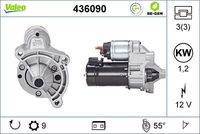 VALEO 436090 - Código de motor: XU10J4RS<br>Clase de caja de cambios: Caja de cambios manual, 6 marchas<br>Tensión [V]: 12<br>Potencia nominal [kW]: 1<br>Número de dientes: 9<br>Número de orificios: 3<br>Cant. taladros roscados: 3<br>Sentido de giro: Sentido de giro a la derecha (horario)<br>Posición/Grado: R  35<br>Pinza: NO<br>Peso [kg]: 3,11<br>