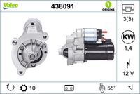 VALEO 438091 - año construcción desde: 09/2000<br>Clase de caja de cambios: Caja de cambios manual, 5 marchas<br>Tensión [V]: 12<br>Potencia nominal [kW]: 1,7<br>Número de dientes: 11<br>Número de orificios: 3<br>Cant. taladros roscados: 3<br>Sentido de giro: Sentido de giro a la derecha (horario)<br>Posición/Grado: R  35<br>Pinza: NO<br>Diámetro de brida [mm]: 67<br>Peso [kg]: 4,04<br>