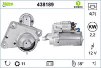 VALEO 438189 - Código de motor: DV6C<br>Restricción de fabricante: MITSUBISHI VALEO<br>Tensión [V]: 12<br>Potencia nominal [kW]: 1,5<br>Número de dientes: 11<br>Número de orificios: 4<br>Cant. taladros roscados: 2<br>Sentido de giro: Sentido de giro a la derecha (horario)<br>Posición/Grado: L  37<br>Pinza: NO<br>Peso [kg]: 3,75<br>