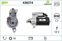 VALEO 438374 - Potencia nominal [kW]: 2,5<br>Tensión [V]: 12<br>Cantidad de agujeros de fijación: 2<br>Diámetro de brida [mm]: 66<br>Sentido de giro: Sentido de giro a la derecha (horario)<br>Pinza: B+ M8<br>Número de dientes: 10<br>Calidad: GENUINE<br>