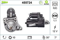 VALEO 455724 - Potencia nominal [kW]: 1,4<br>Tensión [V]: 12<br>Cantidad de agujeros de fijación: 3<br>Diámetro de brida [mm]: 76<br>Sentido de giro: Sentido de giro a la derecha (horario)<br>Pinza: B+ M8<br>Número de dientes: 10<br>Calidad: OE EQUIVALENT<br>