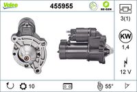 VALEO 455955 - año construcción desde: 06/2014<br>Código de motor: TU5JP4<br>Restricción de fabricante: PARIS RHONE<br>Tensión [V]: 12<br>Potencia nominal [kW]: 1,2<br>Número de dientes: 9<br>Número de orificios: 3<br>Cant. taladros roscados: 1<br>Sentido de giro: Sentido de giro a la derecha (horario)<br>Posición/Grado: L  35<br>Pinza: NO<br>Peso [kg]: 3,01<br>