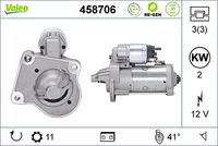 VALEO 458706 - Código de motor: G8DC<br>Código de motor: MTDA<br>Denominación de venta del motor: Econetic<br>Equipamiento de vehículo: para vehículos con sistema Start&Stop<br>Tensión [V]: 12<br>Potencia nominal [kW]: 2<br>Número de dientes: 11<br>Número de orificios: 3<br>Cant. taladros roscados: 3<br>Sentido de giro: Sentido de giro a la derecha (horario)<br>Posición/Grado: L  41<br>Pinza: NO<br>Peso [kg]: 4,359<br>