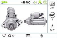 VALEO 458790 - Clase de caja de cambios: Caja automática, 7 marchas<br>Restricción de fabricante: BOSCH<br>Equipamiento de vehículo: para vehículos sin sistema Start&Stop<br>Equipamiento de vehículo: para veh. sin recuperación energia de frenado<br>Número de PR: 7L3<br>Número de PR: G1D<br>Tensión [V]: 12<br>Potencia nominal [kW]: 2<br>Sentido de giro: Sentido de giro a la derecha (horario)<br>Peso [kg]: 3,72<br>